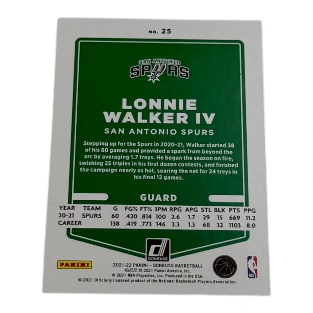 Lonnie Walker IV 2021-22 Panini Donruss Orange Laser Parallel Card 25 Spurs NBA - Picture 2 of 2